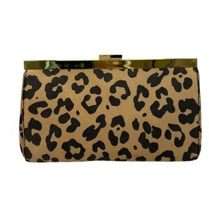 J. CREW Leopard Suede Leather Clutch Classic Brown Black Animal Print Timeless